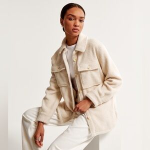 ABERCROMBIE & FITCH Sherpa Shirt Jacket Teddy Comfy Cream Beige Button-Down (L)
